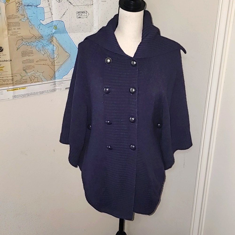 "CULLEN" NAVY WOOL/CASHMERE DOUBLE BREASTED CAPE SZ P/S